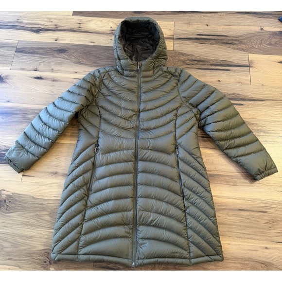 L.L. Bean Jackets & Blazers - L.L.Bean 850 DownTek Hooded Puffer Coat Womens XL Long Olive Jacket